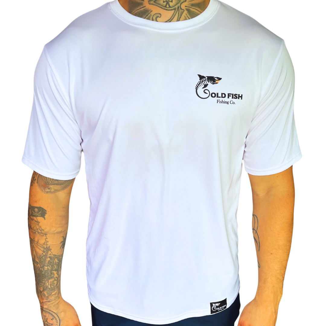 White Fishing Shirt-Mahi Mahi On Back